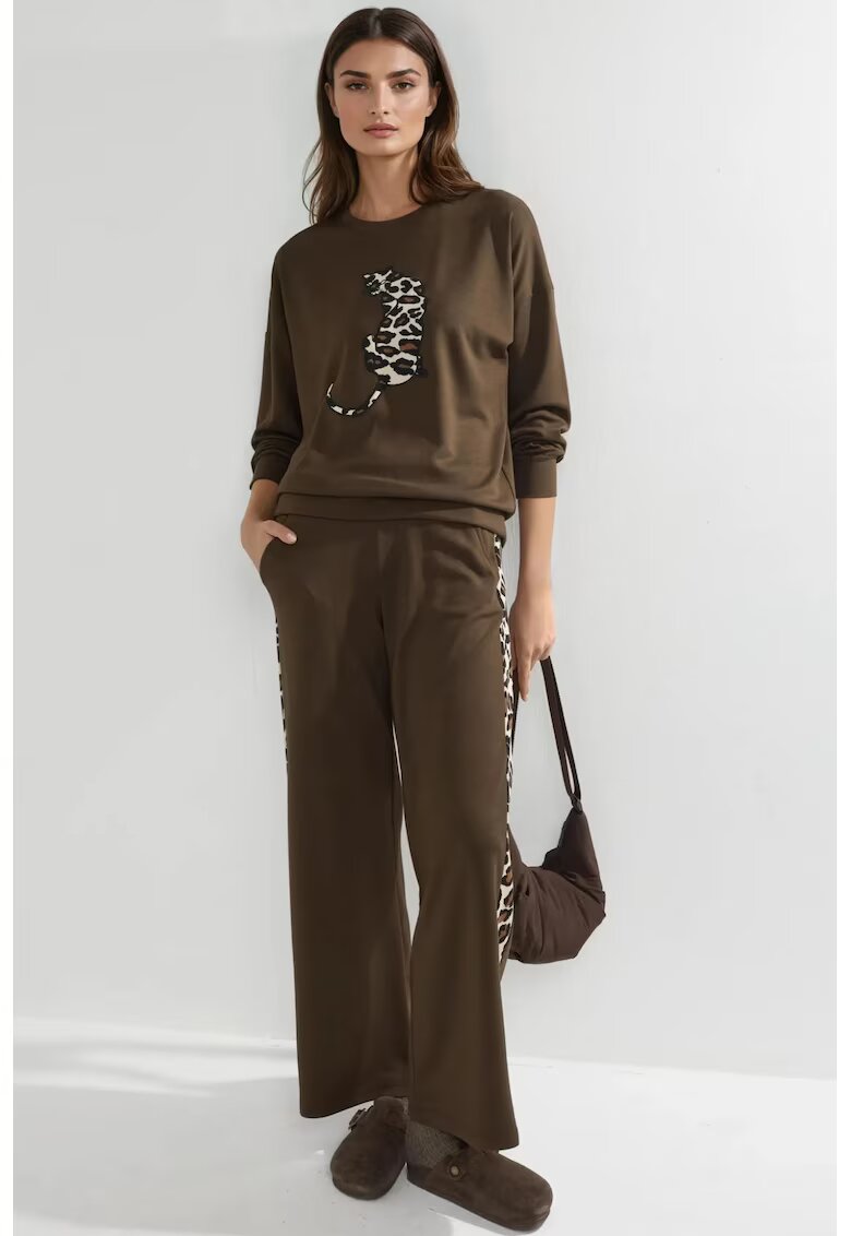 HiCCUP Costum dama - set din doua piese - model leopard - maro castaniu - fabricat din modal
