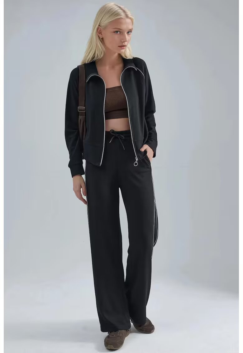 HiCCUP Costum dama - set din doua piese - talie inalta - picioare largi - negru - tricot de grosime medie