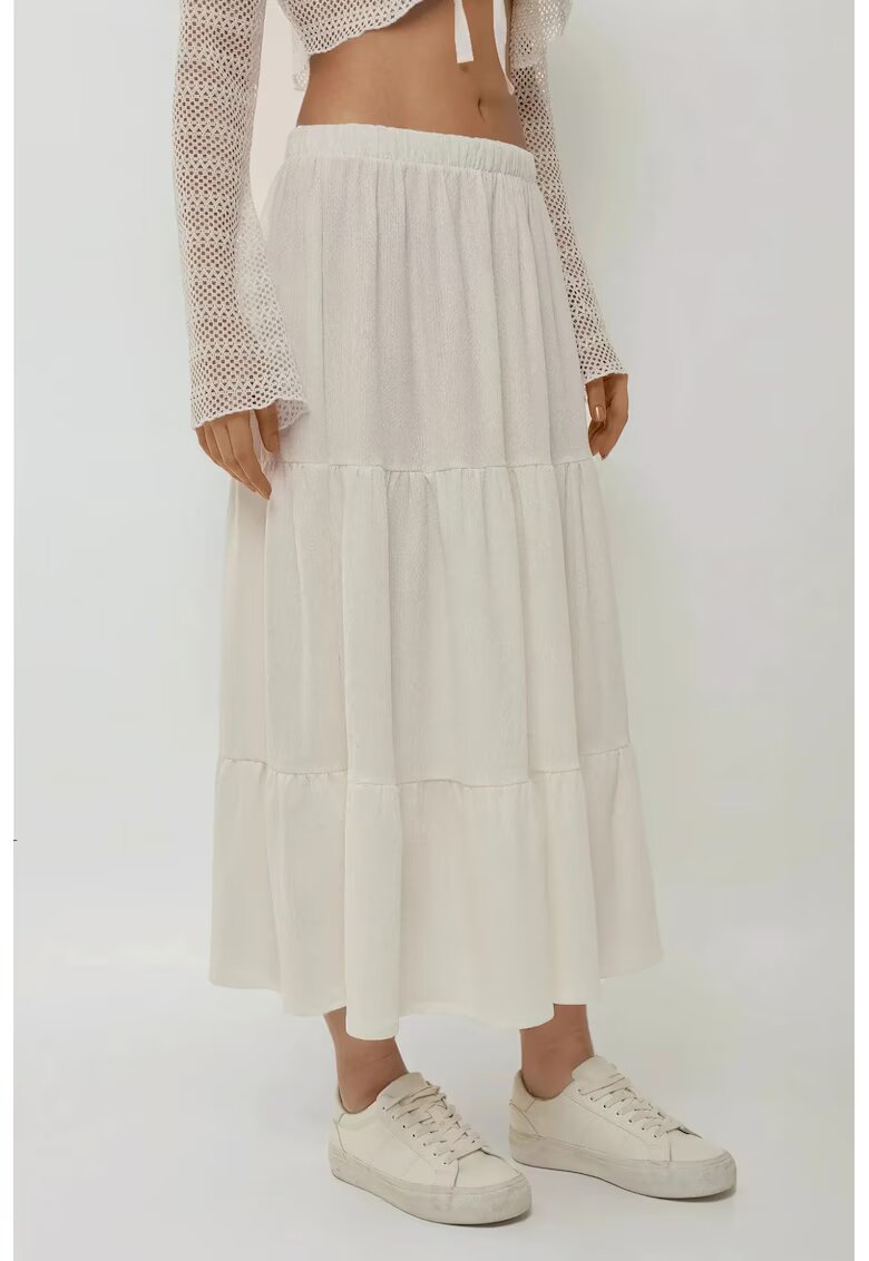 HiCCUP Fusta maxi dama poliester/elastan - talie inalta - alb