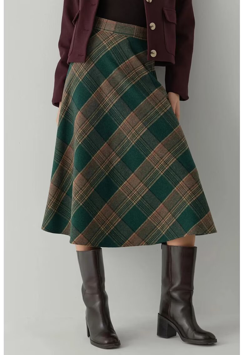 HiCCUP Fusta maxi - linie A - fermoar - verde - textil