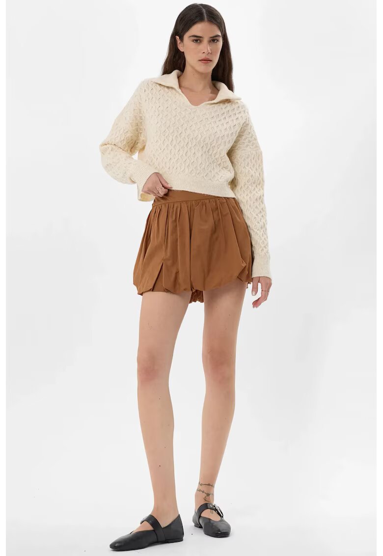 HiCCUP Fusta mini cu pantaloni scurti atasati dama - talie inalta - textil - maro
