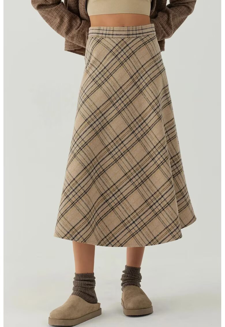 HiCCUP Fuste - Fusta Maxi in A cu Fermoar - Natural - Textil