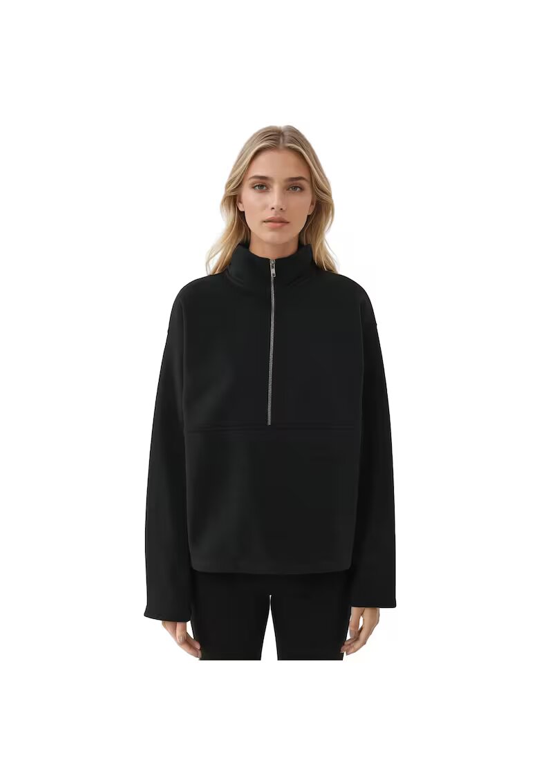 HiCCUP Hanorac cu fermoar cu maneca lunga - croiala lejera - negru - textil