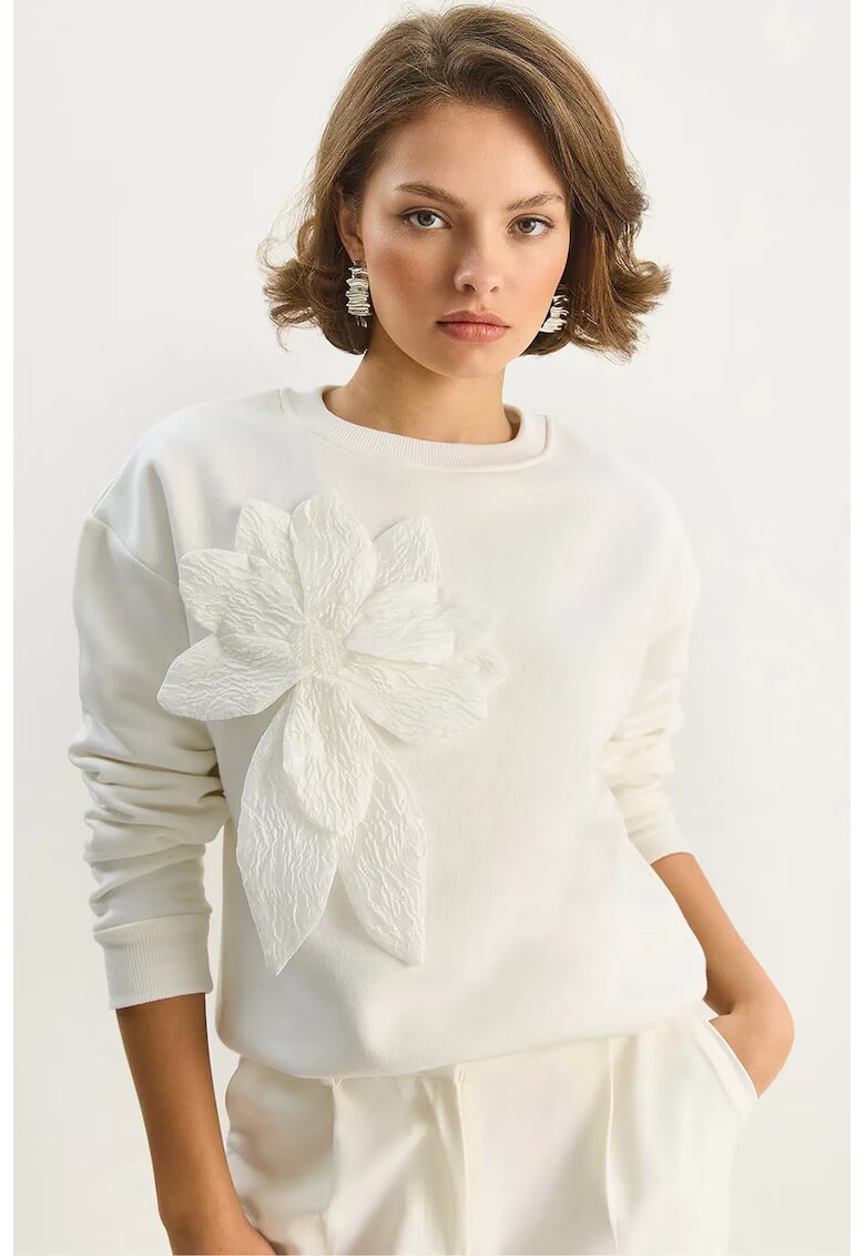 HiCCUP Hanorac dama maneca lunga - guler rotund - alb - textil