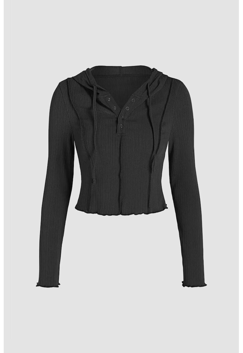 HiCCUP Hanorace dama - bluze cu inchidere - slim fit - negru - poliester si elastan