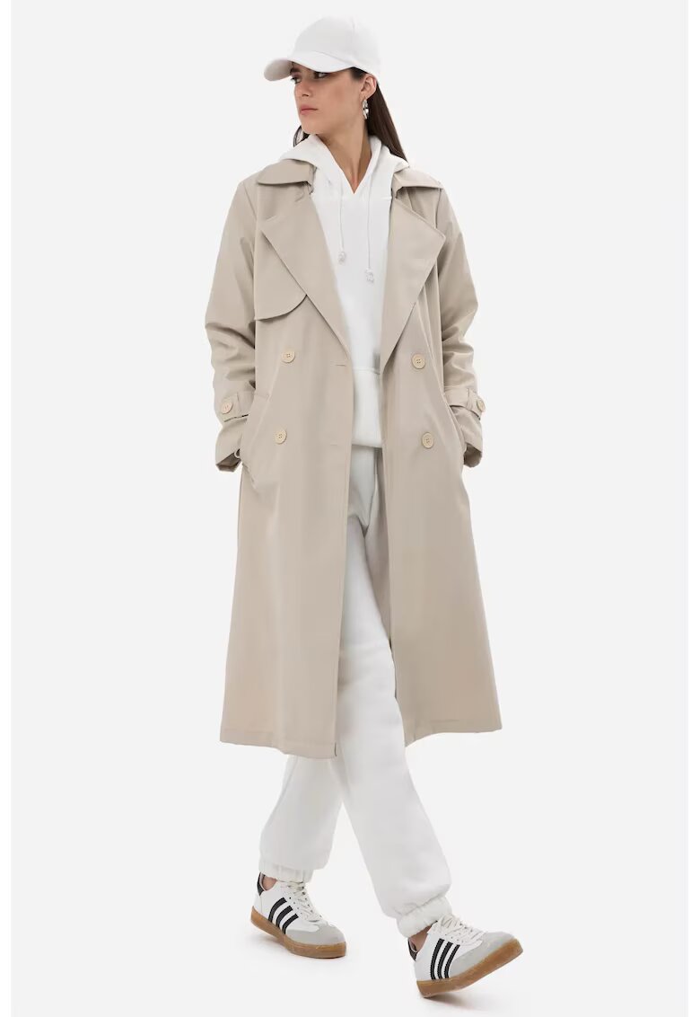 HiCCUP Palton dama - trench cu curea - elegant - bej - poliester