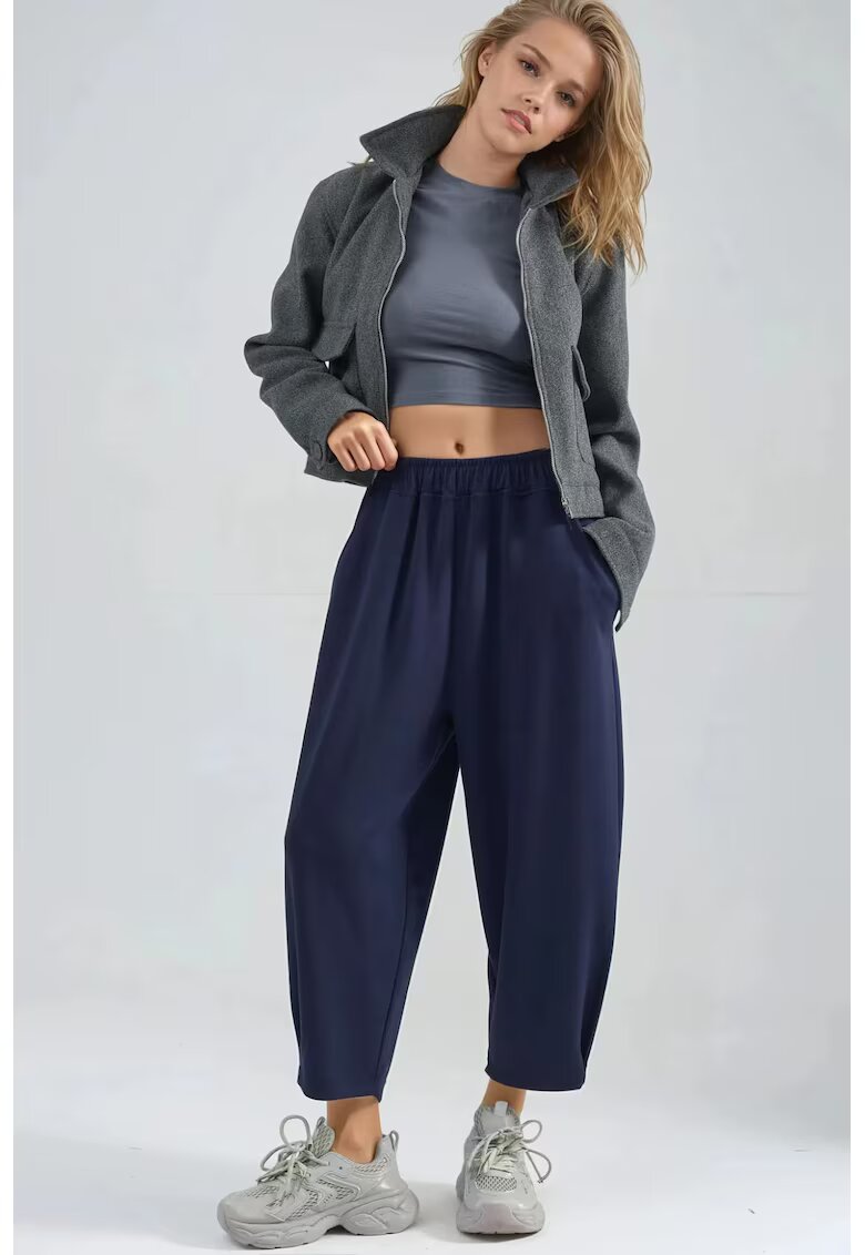 HiCCUP Pantaloni dama - Bersan Collection - talie inalta - stil jogger - bleumarin - bumbac elastic - One Size
