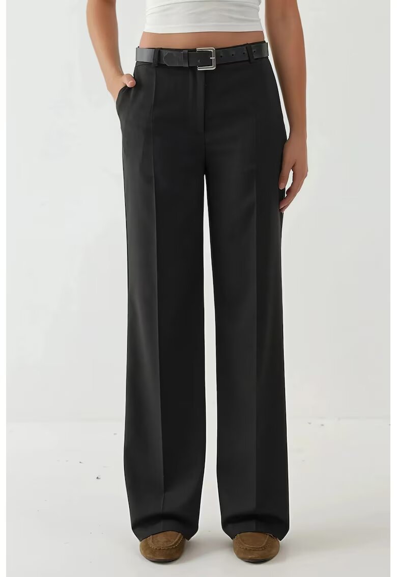 HiCCUP Pantaloni dama - cu picior drept - talie normala - negru - amestec de viscoza