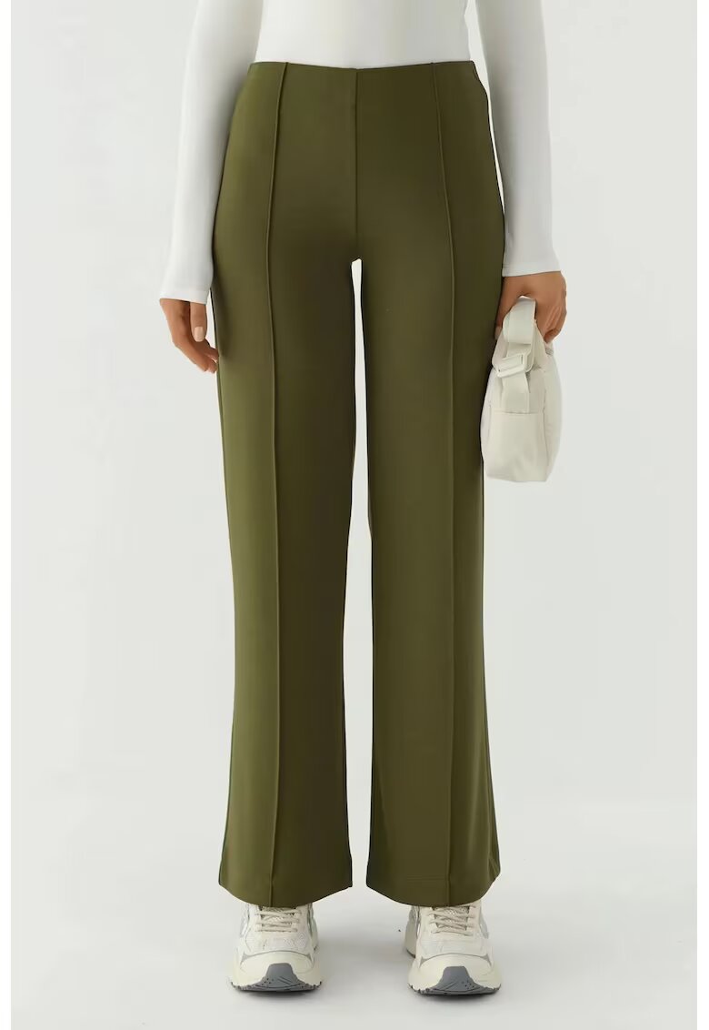 HiCCUP Pantaloni dama - cu picior larg - detalii texturate - verde - modal