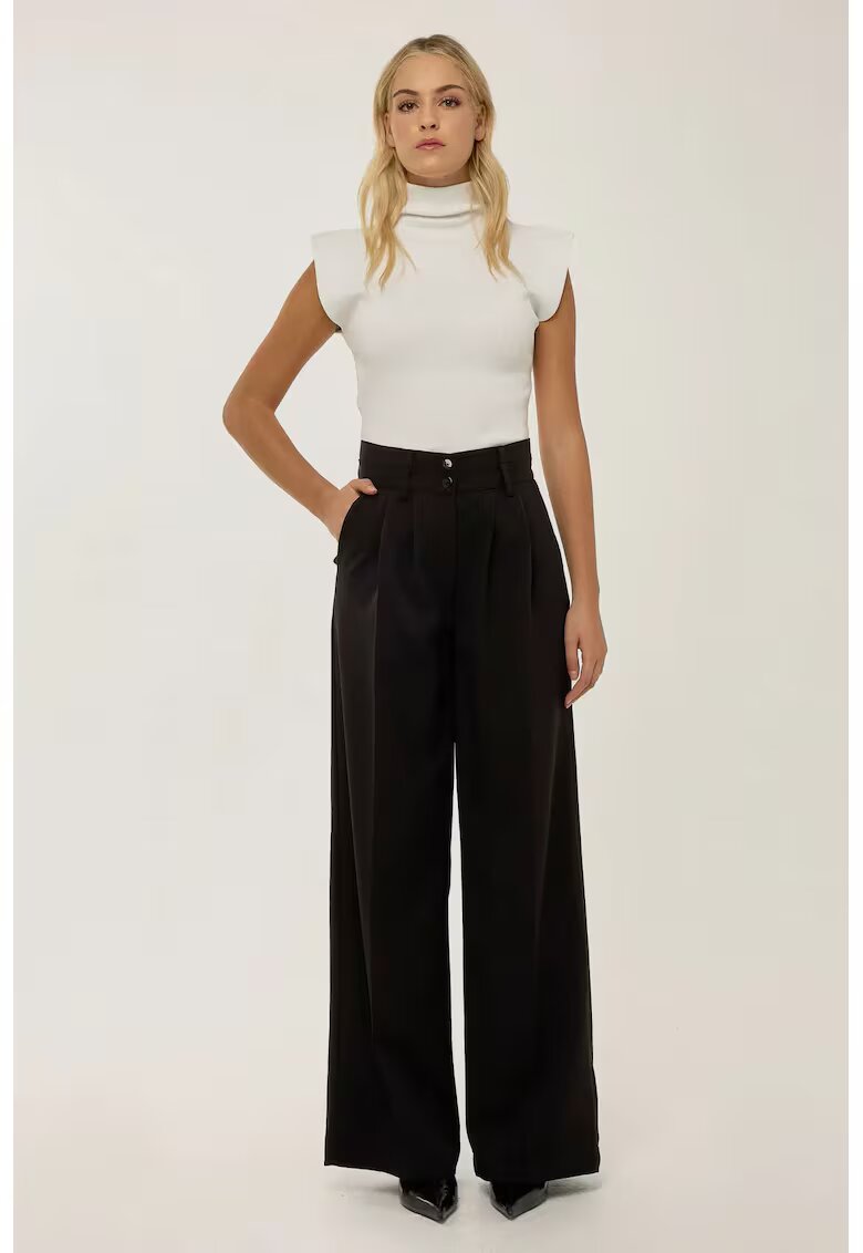HiCCUP Pantaloni dama - cu talie dubla - croiala larga - negru - poliester-elastan