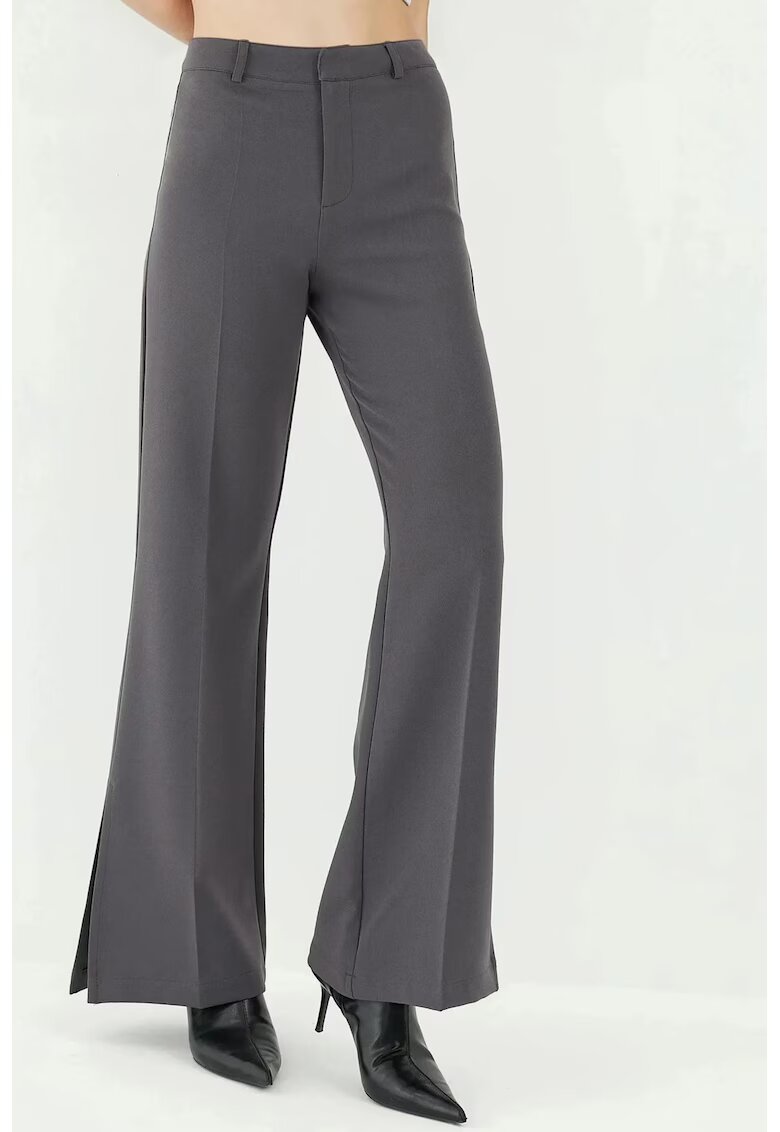 HiCCUP Pantaloni dama - evazati cu talie inalta - gri - textil