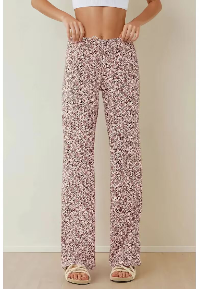 HiCCUP Pantaloni dama - largi cu imprimeu - roz - poliester-elastan