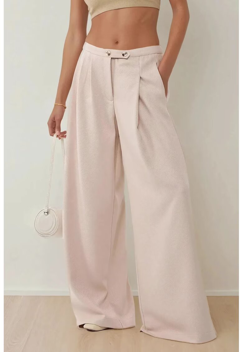 HiCCUP Pantaloni dama - largi cu talie inalta - bumbac - natur