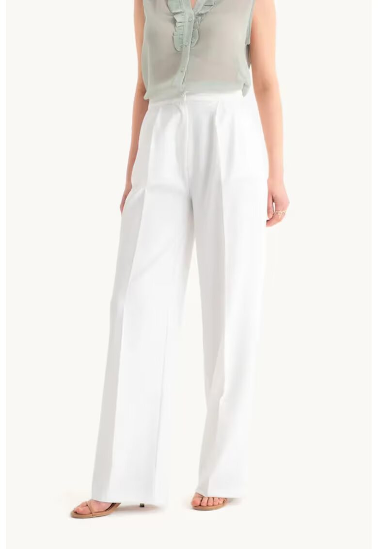 HiCCUP Pantaloni dama - largi - talie inalta - alb - textil