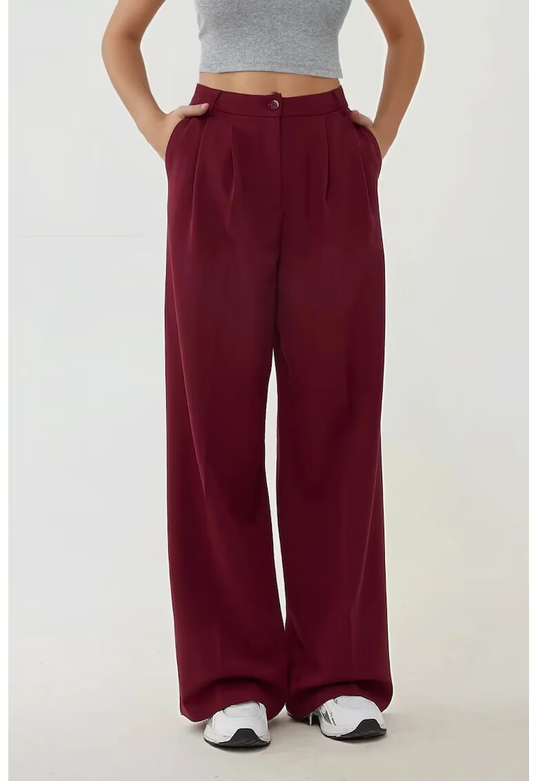 HiCCUP Pantaloni dama - palazzo - talie inalta - rosu - bumbac