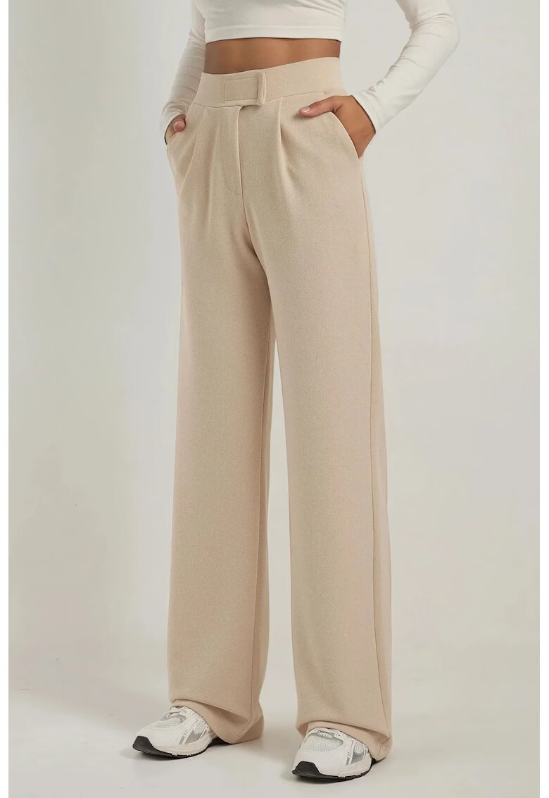 HiCCUP Pantaloni dama - Palazzo - talie inalta - textil - bej - Bej Natural