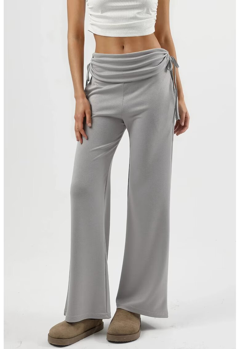 HiCCUP Pantaloni dama - pantaloni largi cu talie inalta - gri - textil