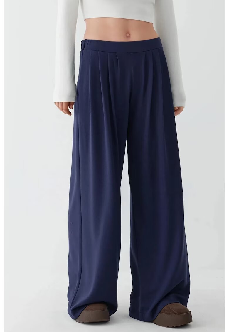 HiCCUP Pantaloni dama - plisati - picior larg - bleumarin - poliester
