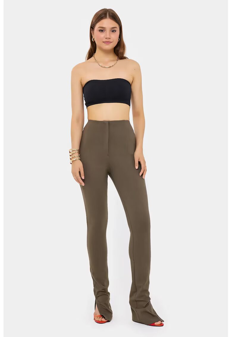 HiCCUP Pantaloni dama - slim fit - talie inalta - maro - bumbac si viscoza