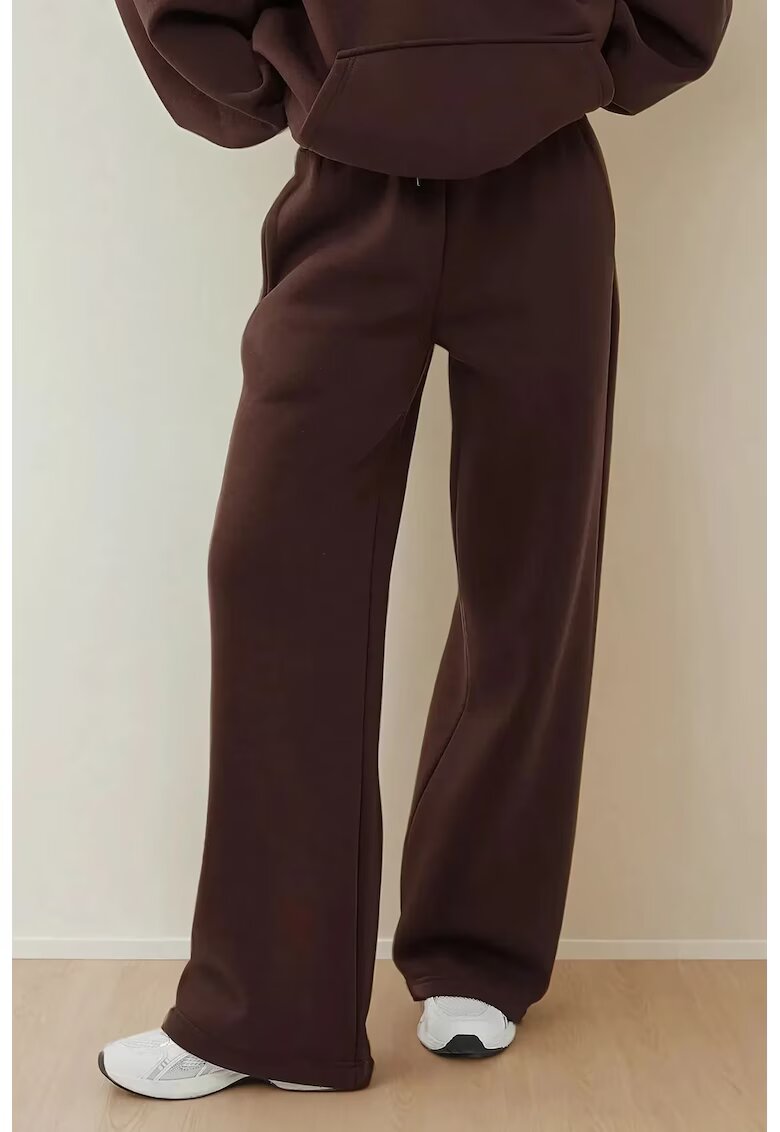 HiCCUP Pantaloni dama - talie elastica - maro - bumbac