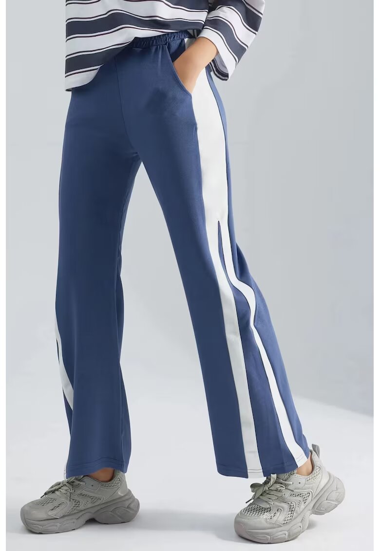 HiCCUP Pantaloni dama - talie inalta - picior larg - albastru - textil