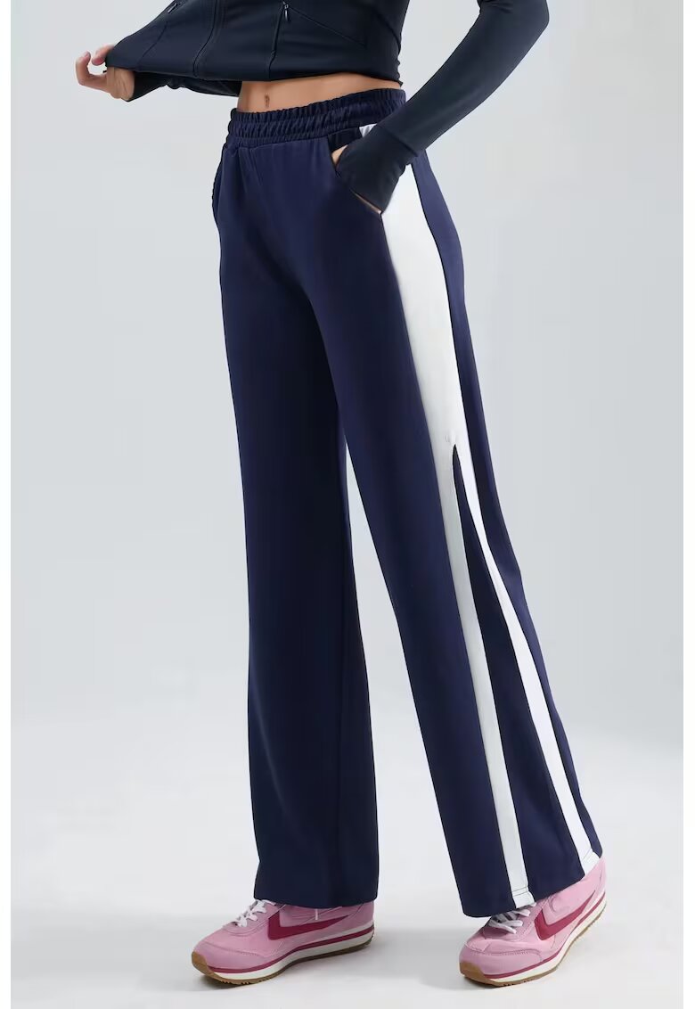 HiCCUP Pantaloni dama - talie inalta - picior larg - bleumarin - textil
