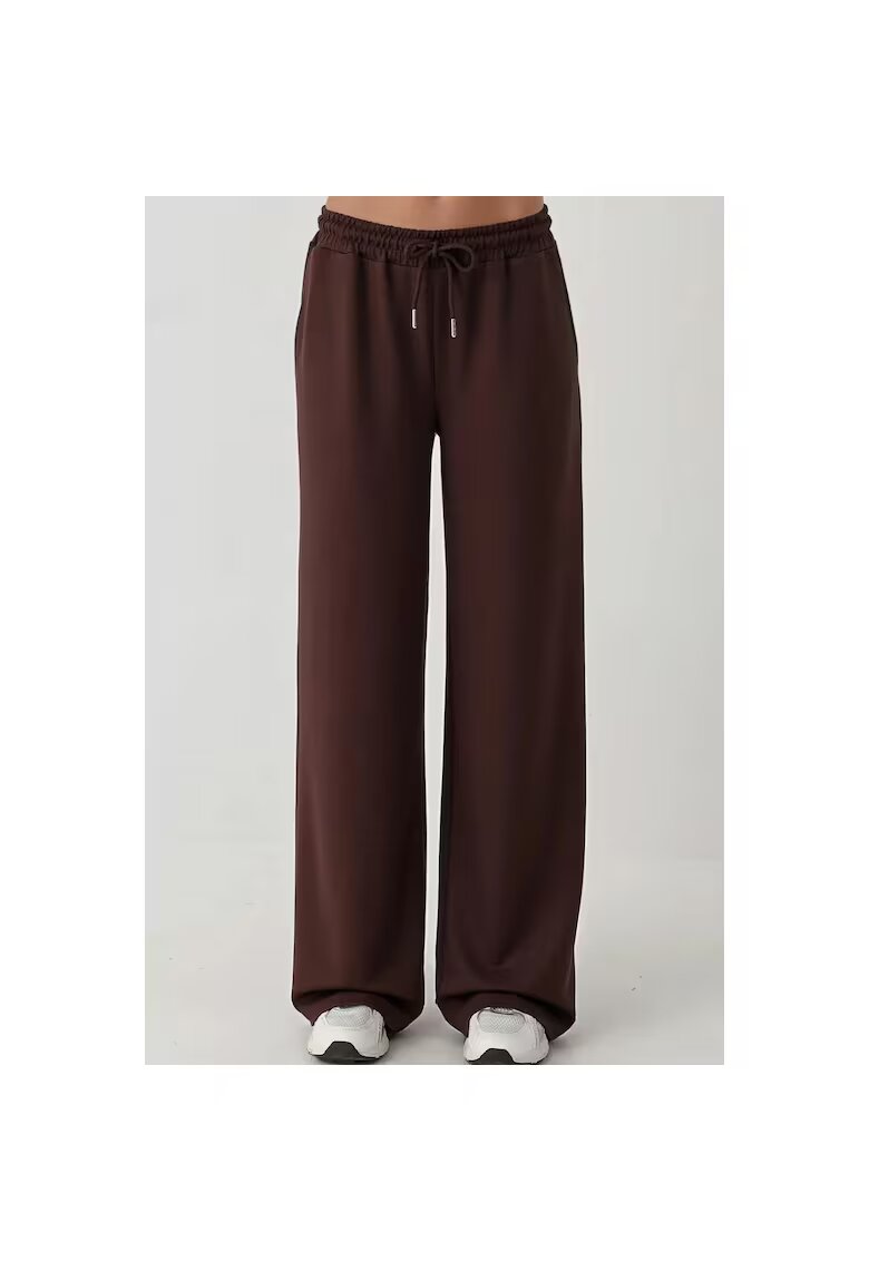 HiCCUP Pantaloni de trening - picior larg - talie inalta - maro castaniu - textil