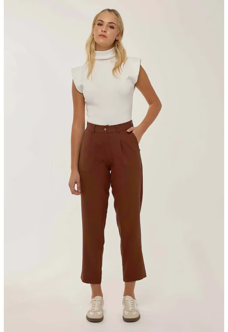 HiCCUP Pantaloni maro cu talie inalta - Maro