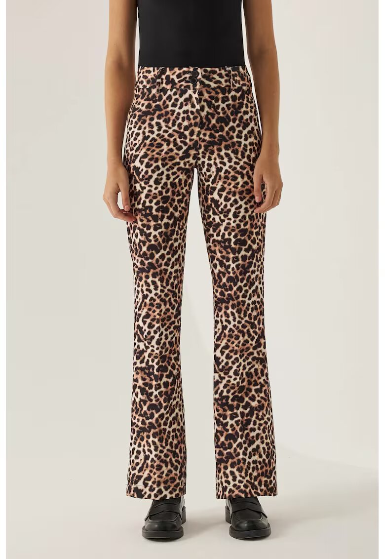 HiCCUP Pantaloni pentru dama largi - cu imprimeu leopard - textil - Castaniu-maro -