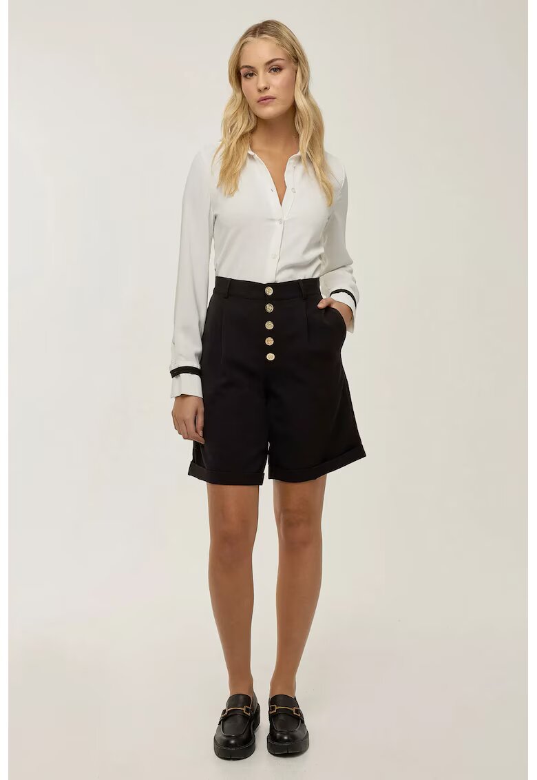 HiCCUP Pantaloni scurti dama midi plisati - talie inalta - negru - poliester