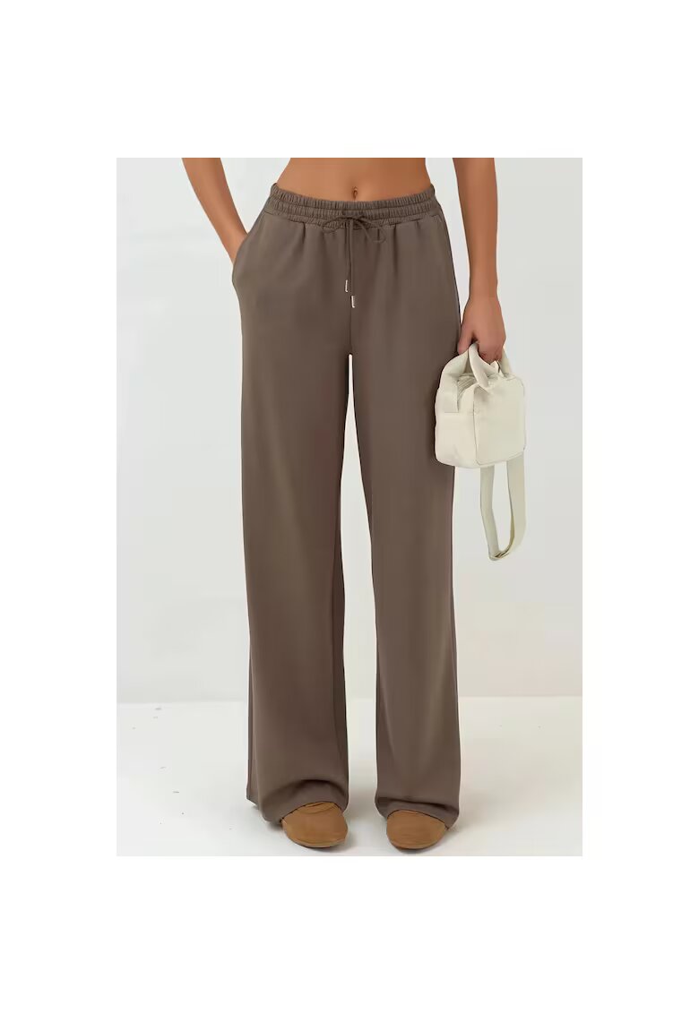 HiCCUP Pantaloni sport dama - picior larg - talie inalta - maro - modal