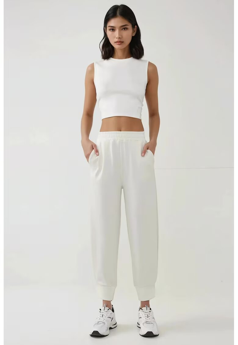 HiCCUP Pantaloni sport dama talie elastica - design modern - culoare natur - material textil