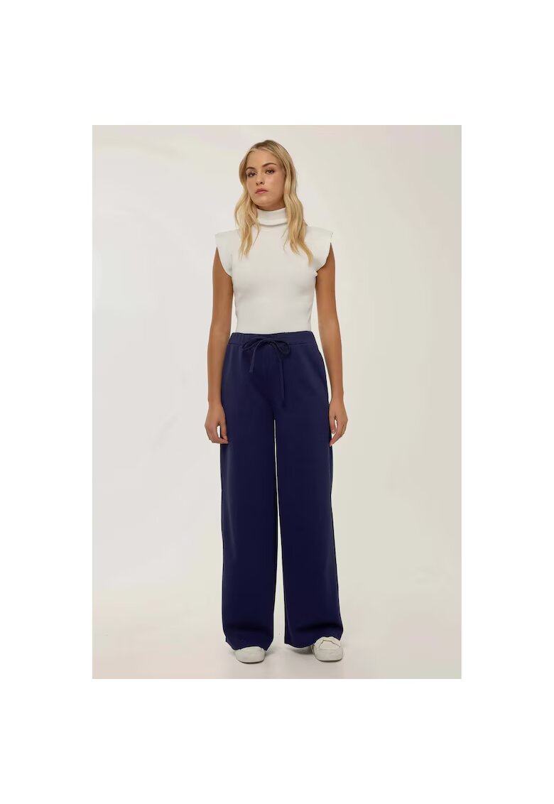 HiCCUP Pantaloni sport dama - talie inalta - croiala larga - albastri - poliester - Albastru de cobalt - XL - Albastru