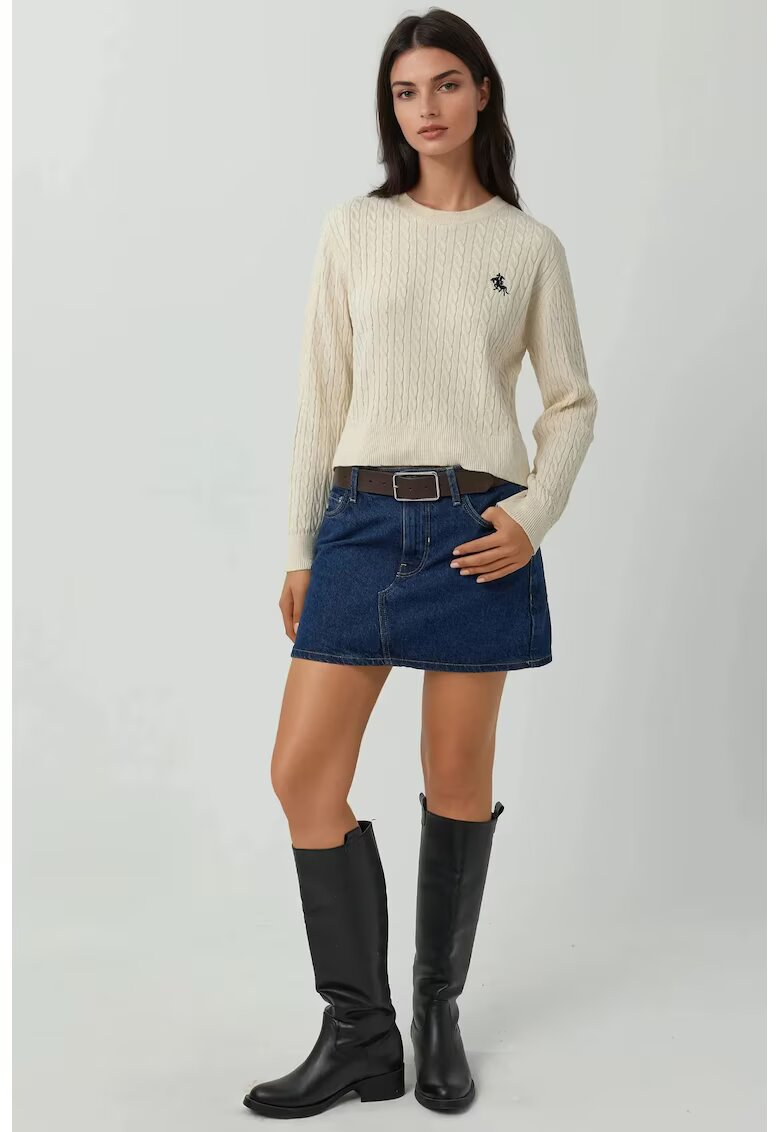 HiCCUP Pulover dama - brodat cu model impletit - alb - tricot