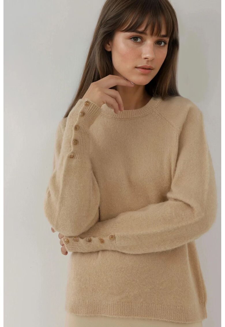 HiCCUP Pulover dama - cu maneca lunga - textura moale - bej - tricot -