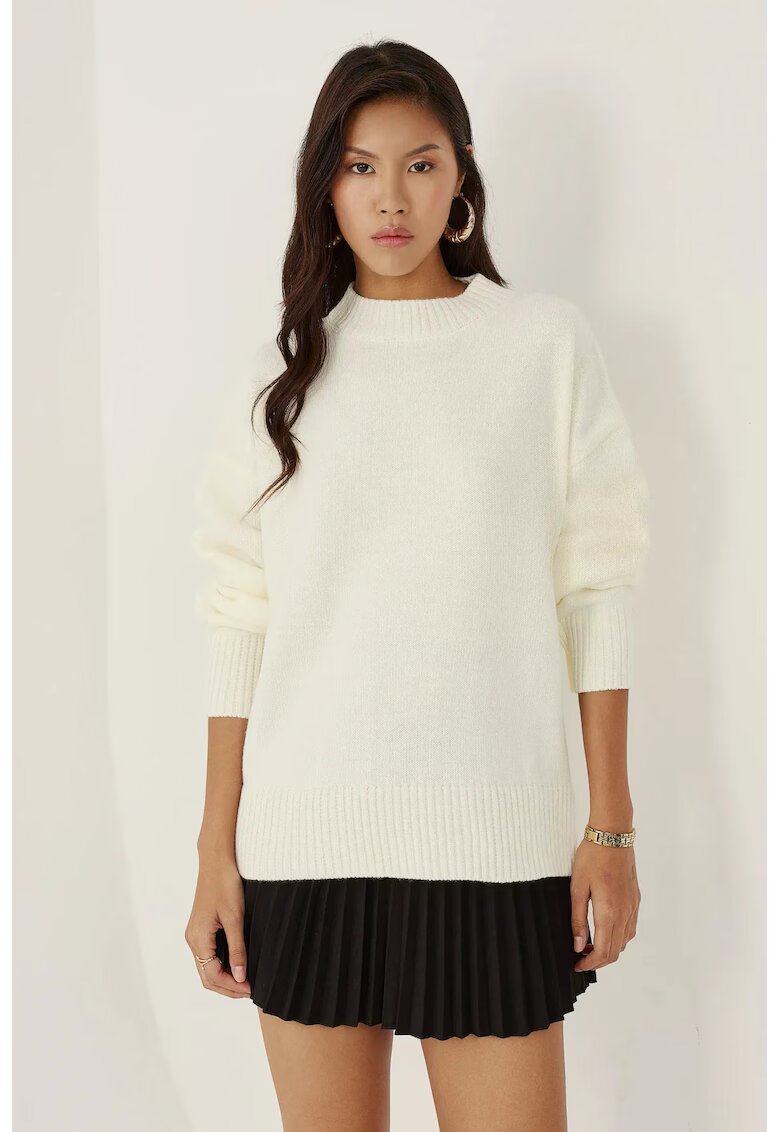 HiCCUP Pulover dama guler rotund - confortabil - alb - tricot