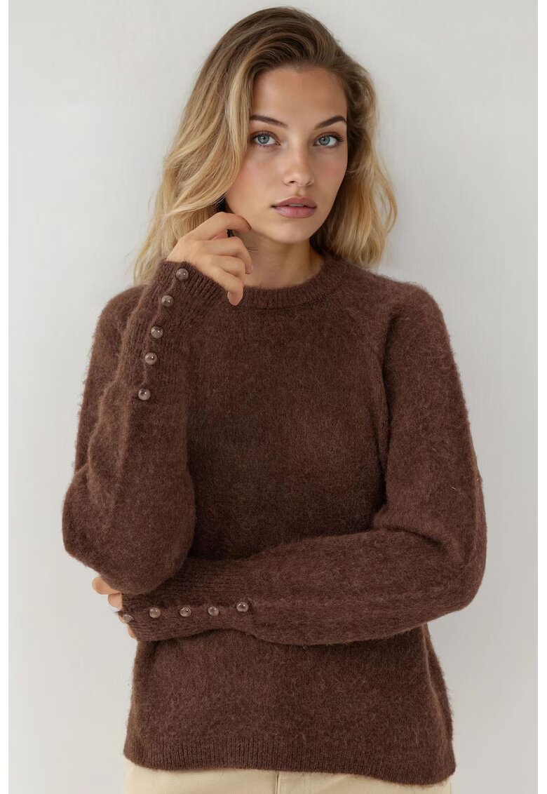 HiCCUP Pulover dama maneca lunga - textura moale - tricot - Castaniu-maro -