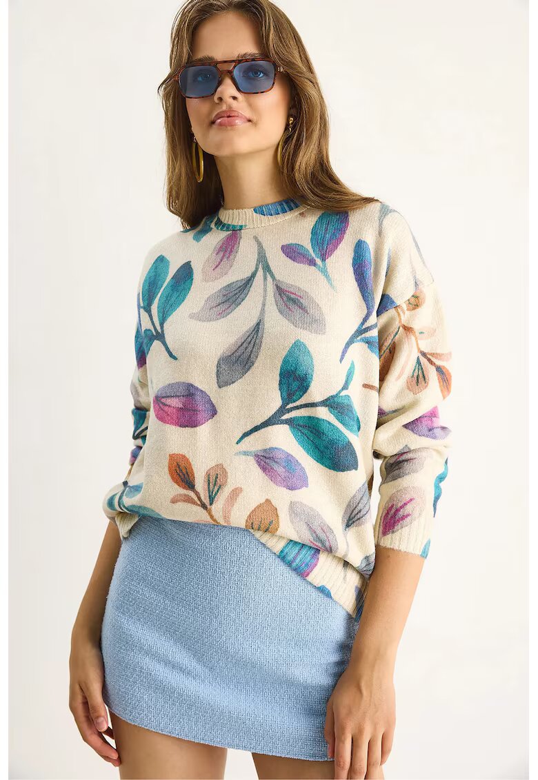HiCCUP Pulover dama - Pulover tricotat cu model floral - multicolor - tricot -