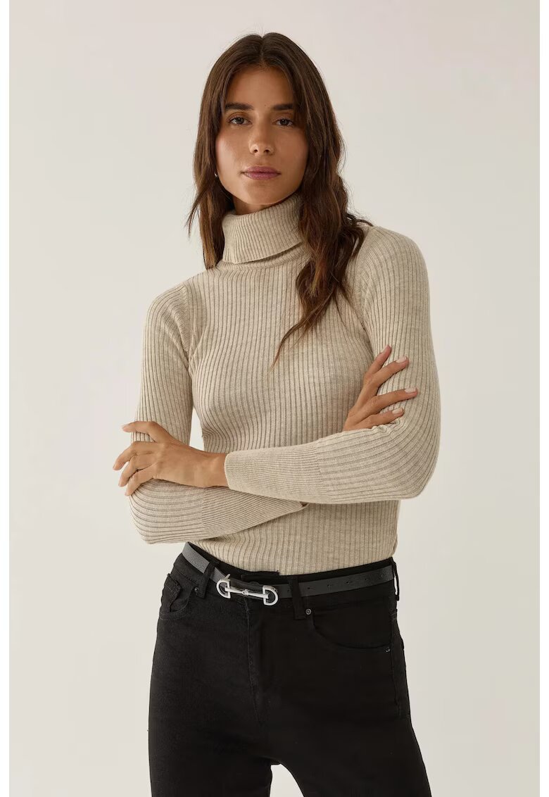 HiCCUP Pulover dama slim fit - guler inalt - natur - tricot acrilic