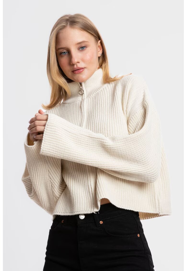 HiCCUP Pulover dama - supradimensionat - guler inalt - crem - tricot - Bej