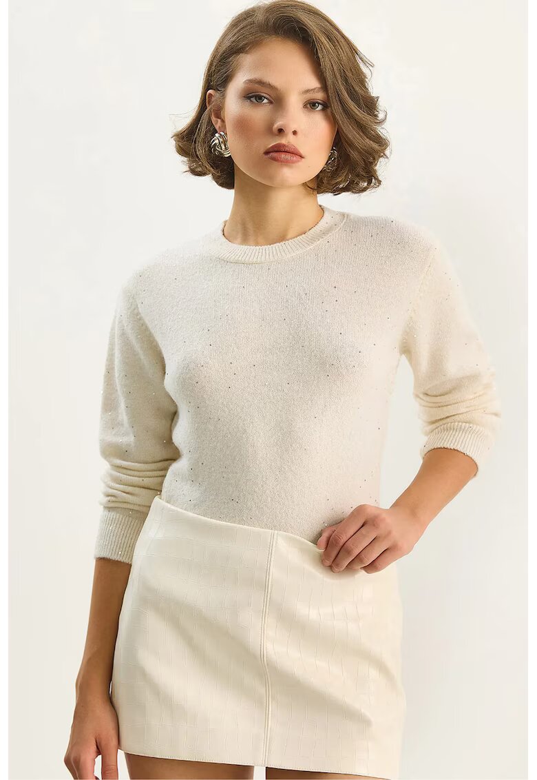 HiCCUP Pulover dama - Tricot - Crem - Guler rotund -