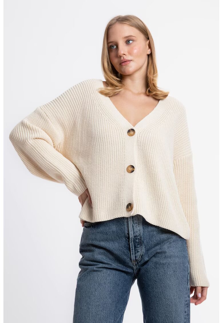 HiCCUP Pulover dama - tricot - model cu nasturi - crem