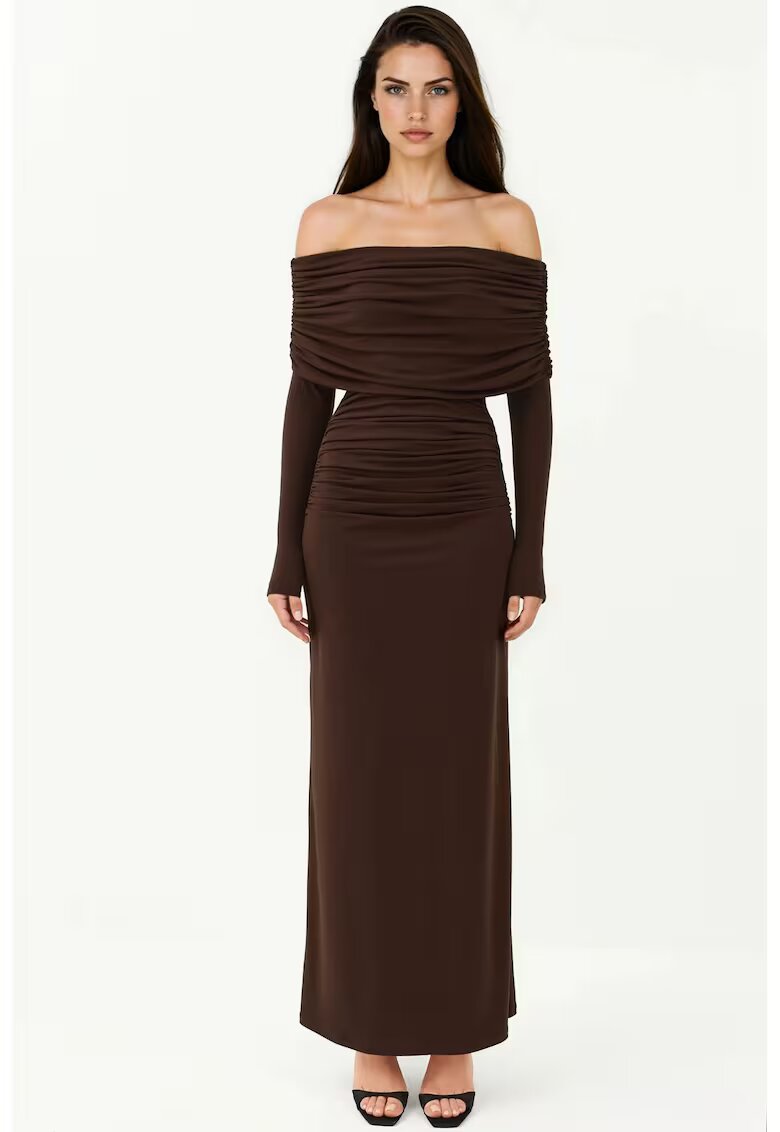 HiCCUP Rochie Maxi Bodycon - umeri goi - maro scortisoara - jerseu