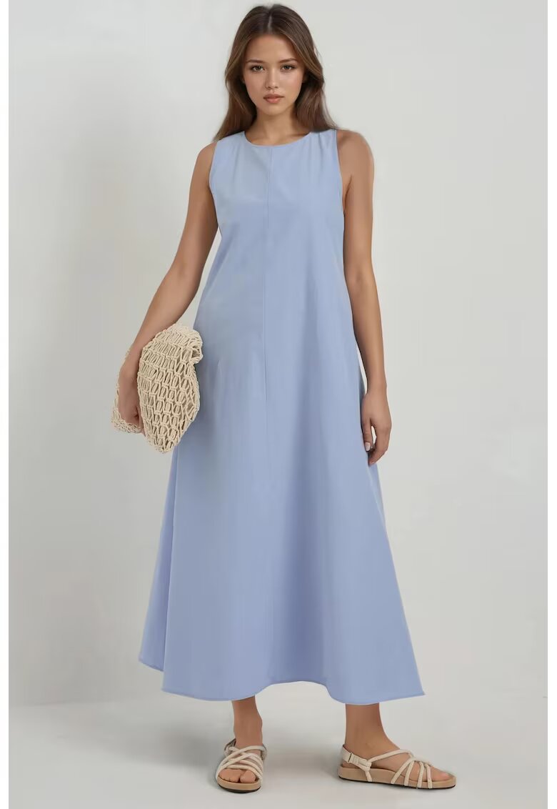 HiCCUP Rochie maxi - colectia Mixray - guler rotund - albastra - textil