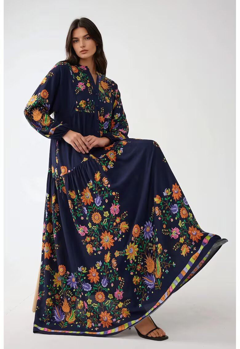 HiCCUP Rochie maxi - decolteu in V - bleumarin - textil