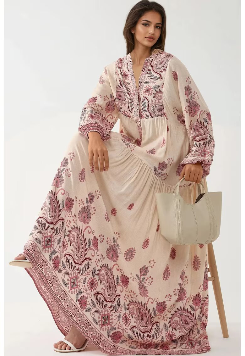 HiCCUP Rochie maxi - decolteu in V - rosu - material textil