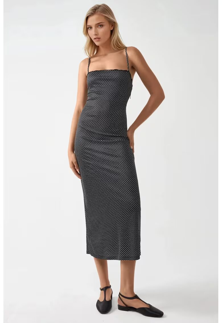 HiCCUP Rochie maxi guler patrat - detalii din dantela - neagra - jerseu
