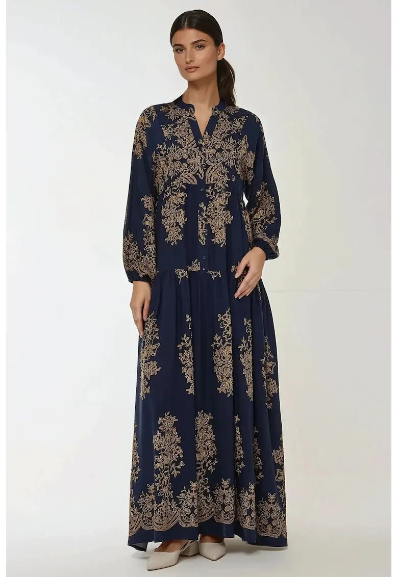 HiCCUP Rochie maxi - imprimeu - albastra - viscoza