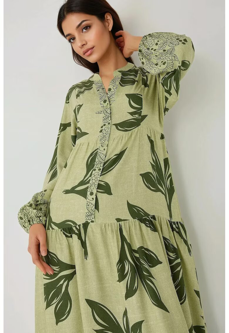 HiCCUP Rochie maxi - imprimeu frunze - verde - viscoza