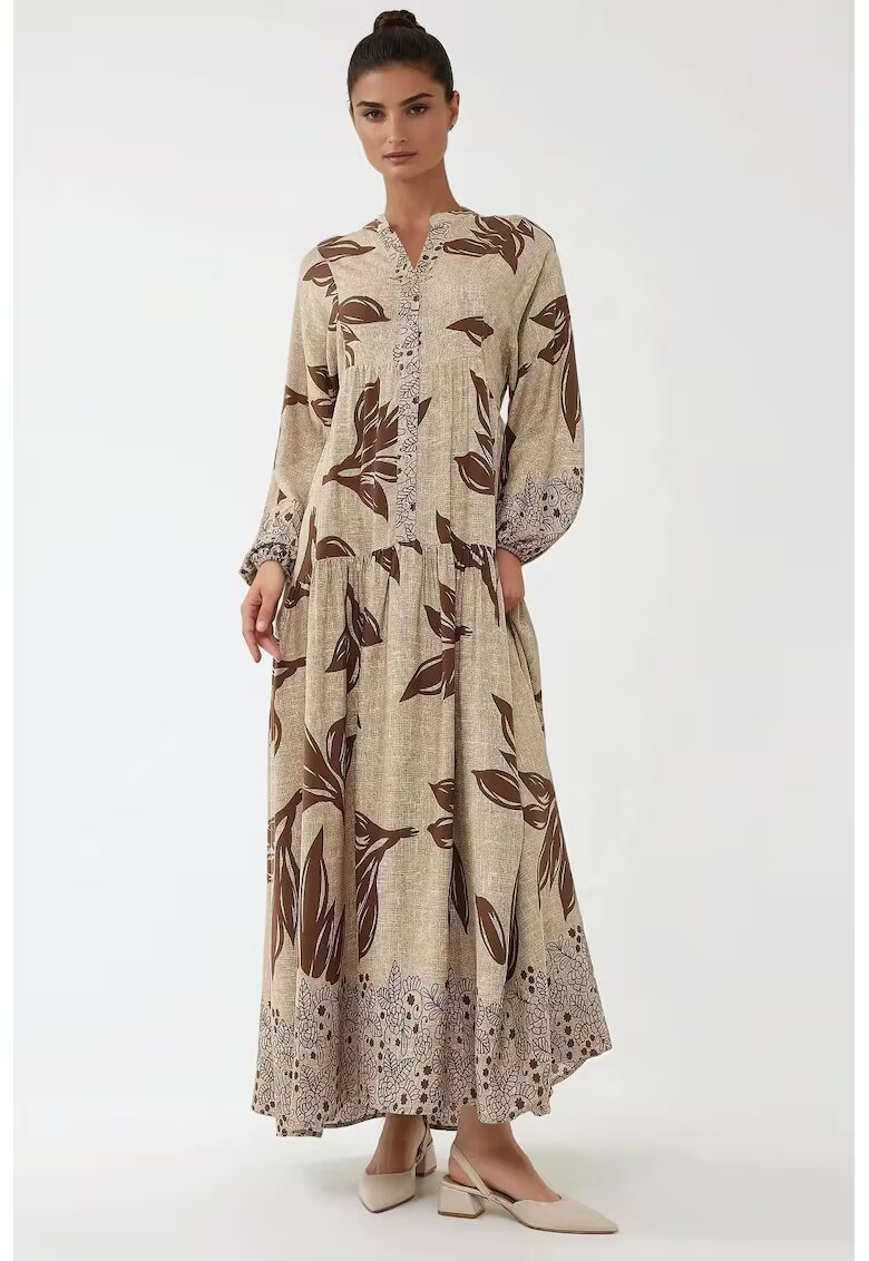 HiCCUP Rochie maxi - imprimeu - maro - viscoza